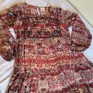 Knox Rose Red and Brown Long Sleeve Dress